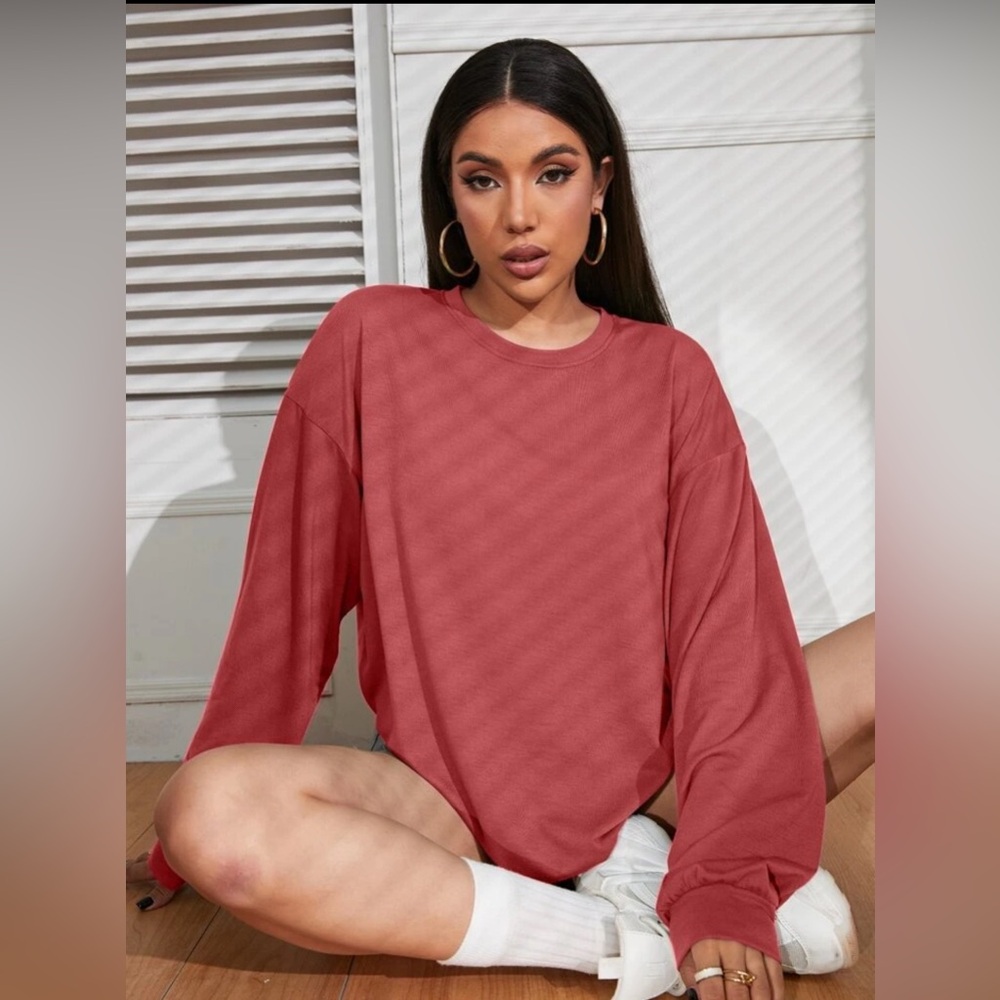 SHEIN EZwear Drop Shoulder Oversized Long Sleeve Solid Casual Tee Size L - NWT